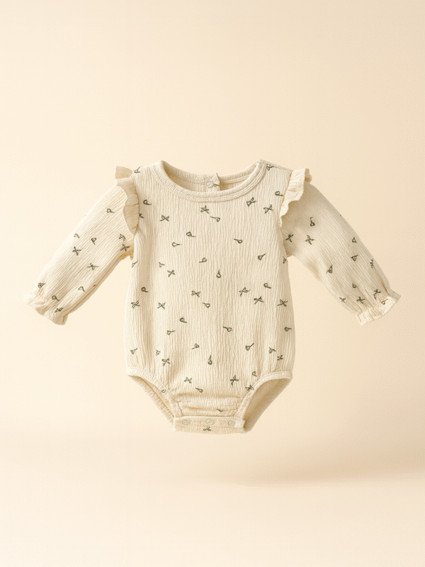 Green patterned beige baby romper - Image 3
