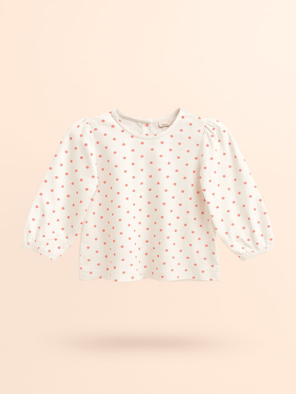 Red polka dot white full sleeve girls top