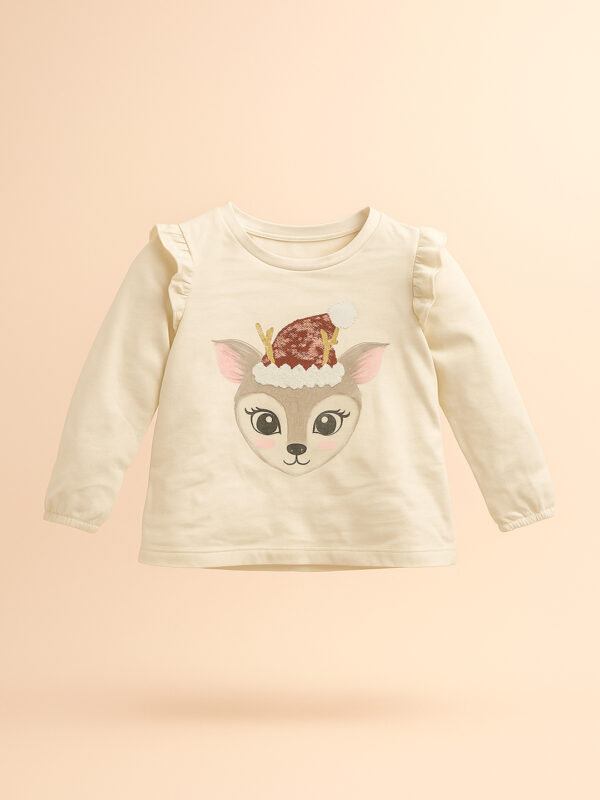 Christmas deer beige girls top - Image 2
