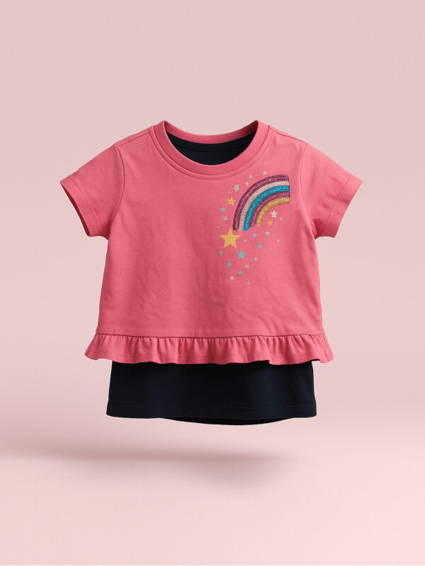 Pink & black layered girls top - Image 2