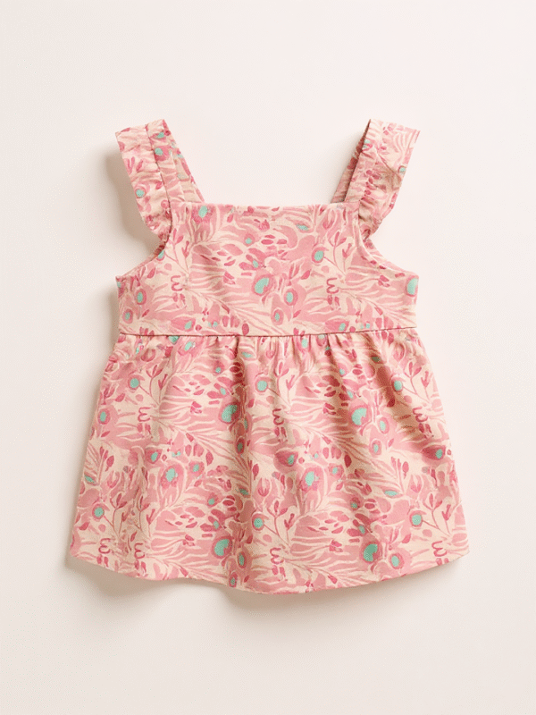 Girls pink floral sleeveless frock - Image 2