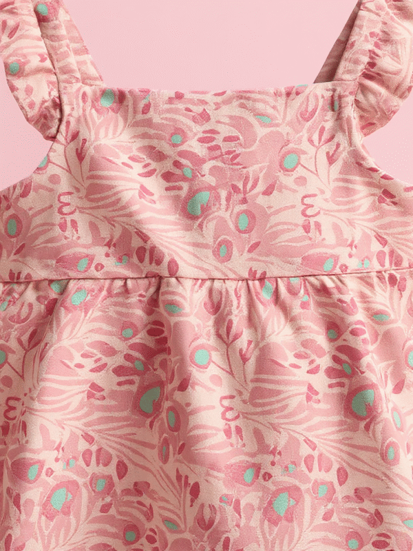 Girls pink floral sleeveless frock - Image 4