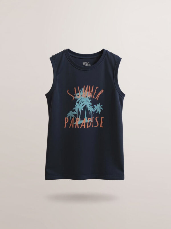 "Summer Paradise" navy sleeveless tee - Image 2