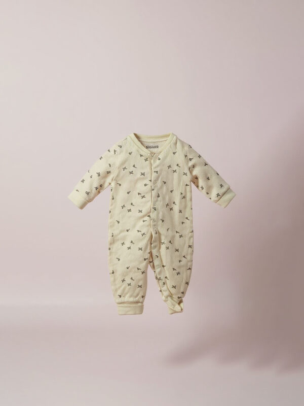 Half white green pattern full sleeve baby rompers - Image 2
