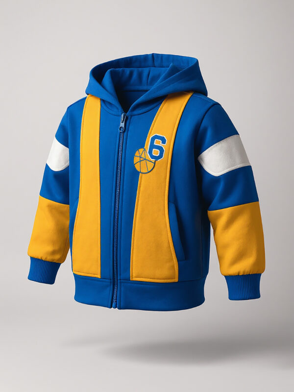 Yellow striped blue hoodie