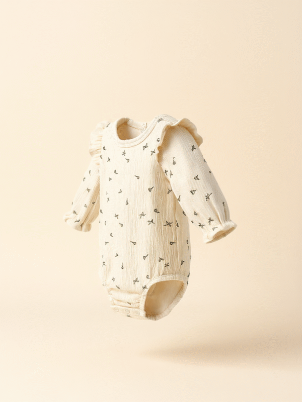 Green patterned beige baby romper - Image 2