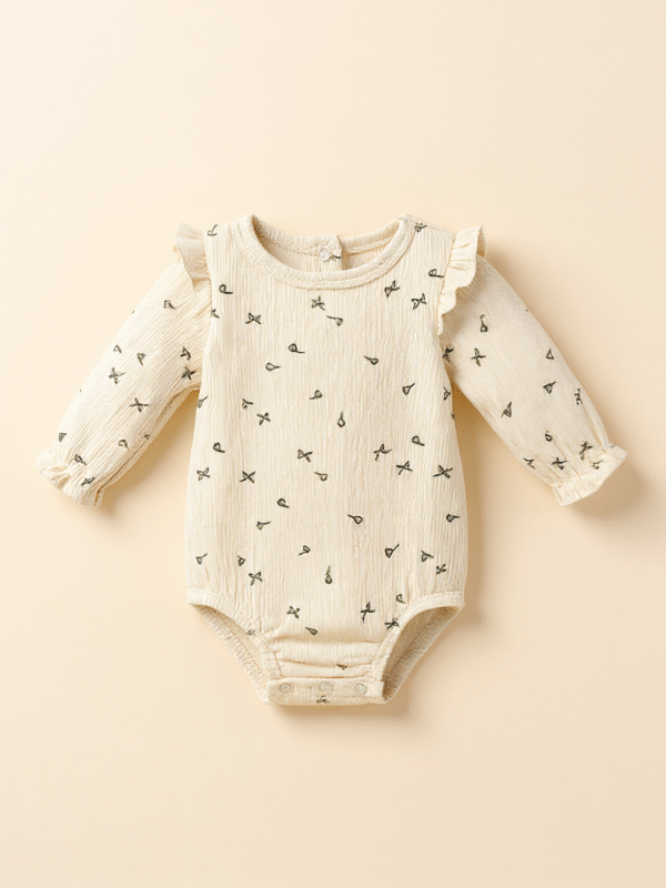 Green patterned beige baby romper