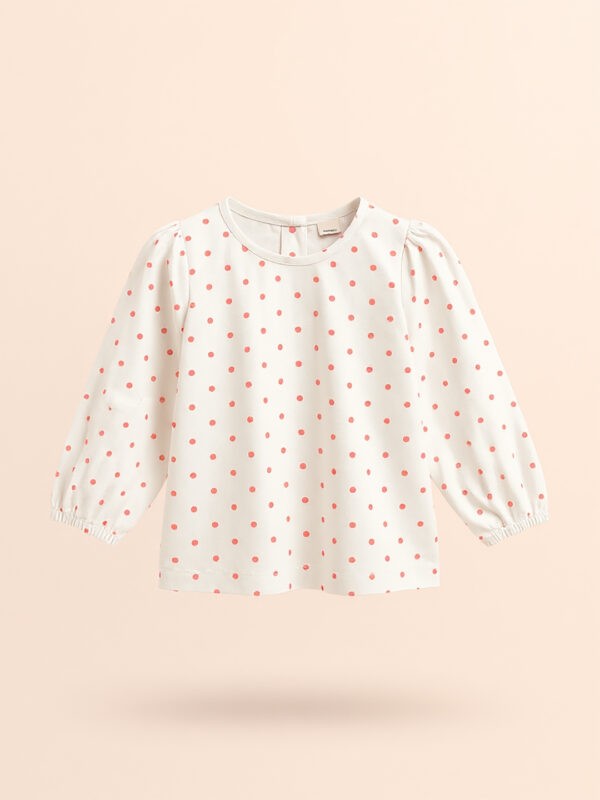 Red polka dot white full sleeve girls top - Image 3