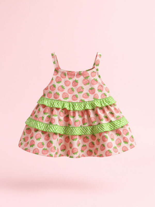 Pink & green strawberry pattern girls frock