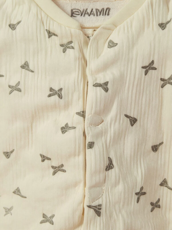 Half white green pattern full sleeve baby rompers - Image 3