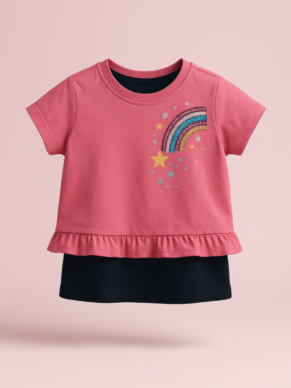 Pink & black layered girls top