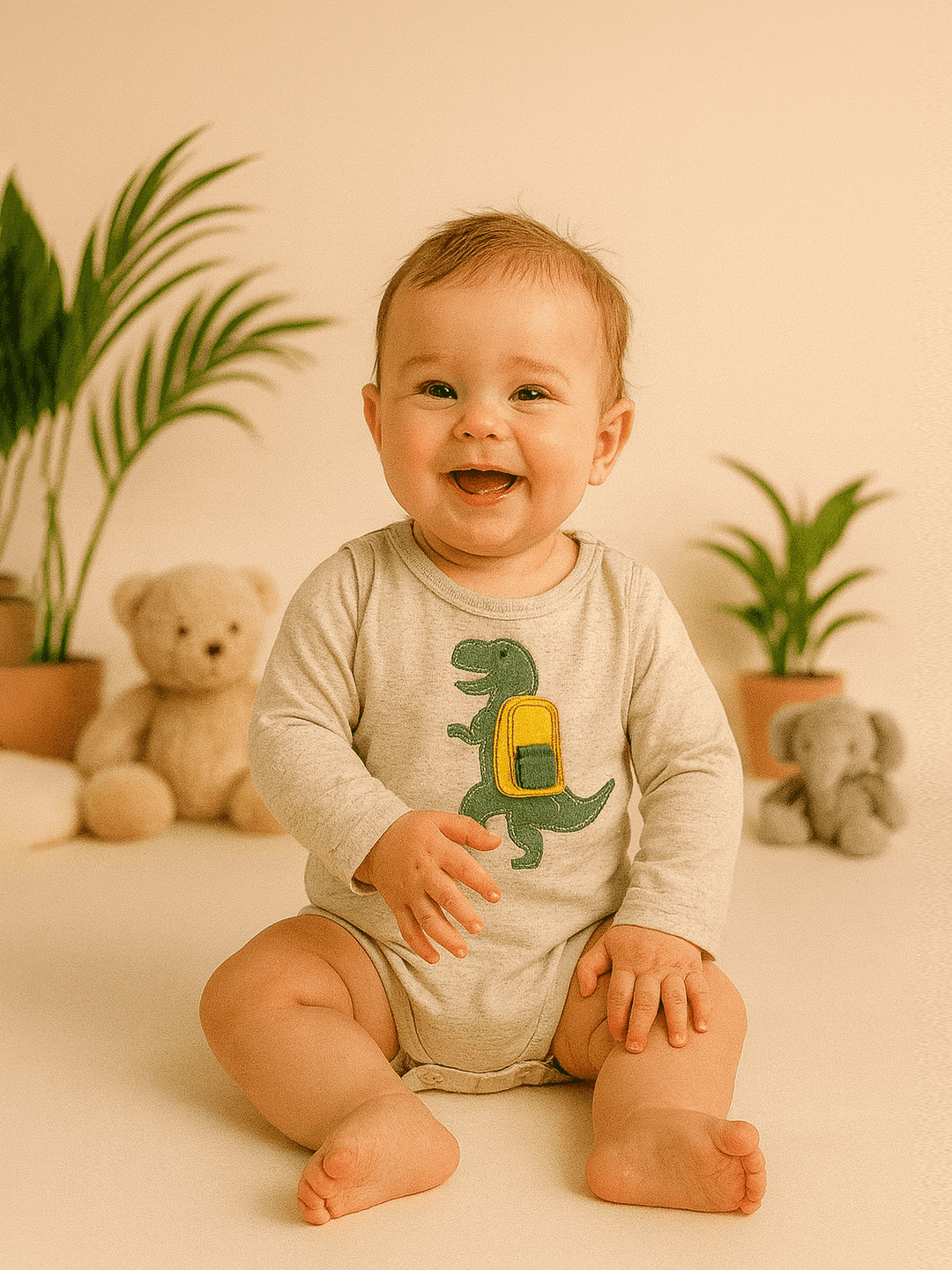 White dinosaur full sleeve romper