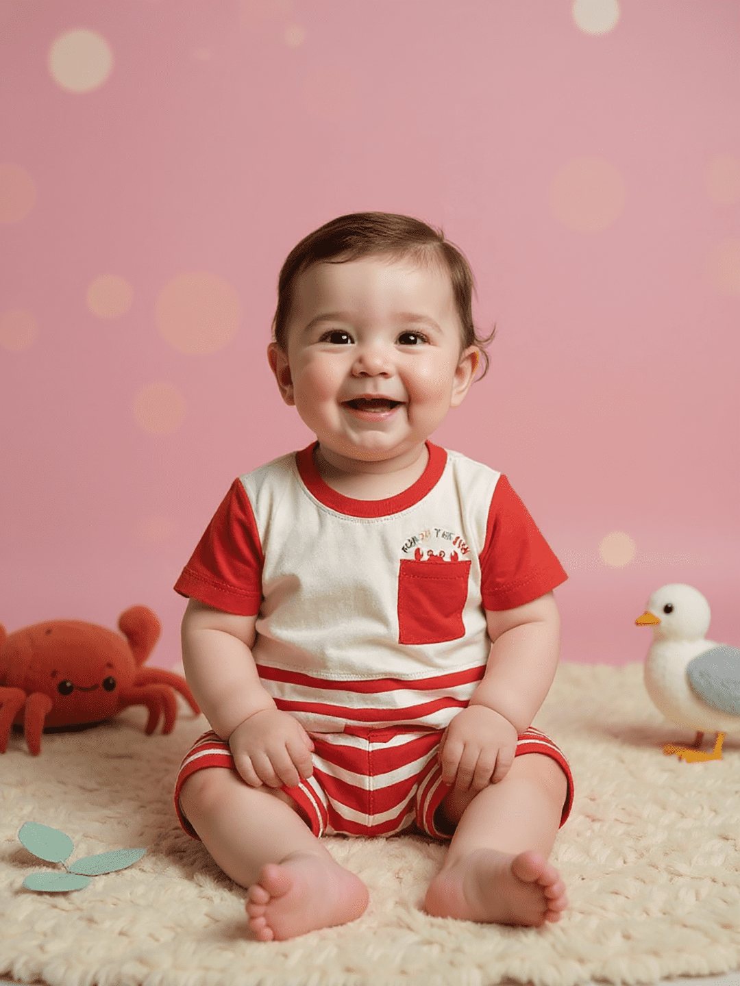White and red striped baby set