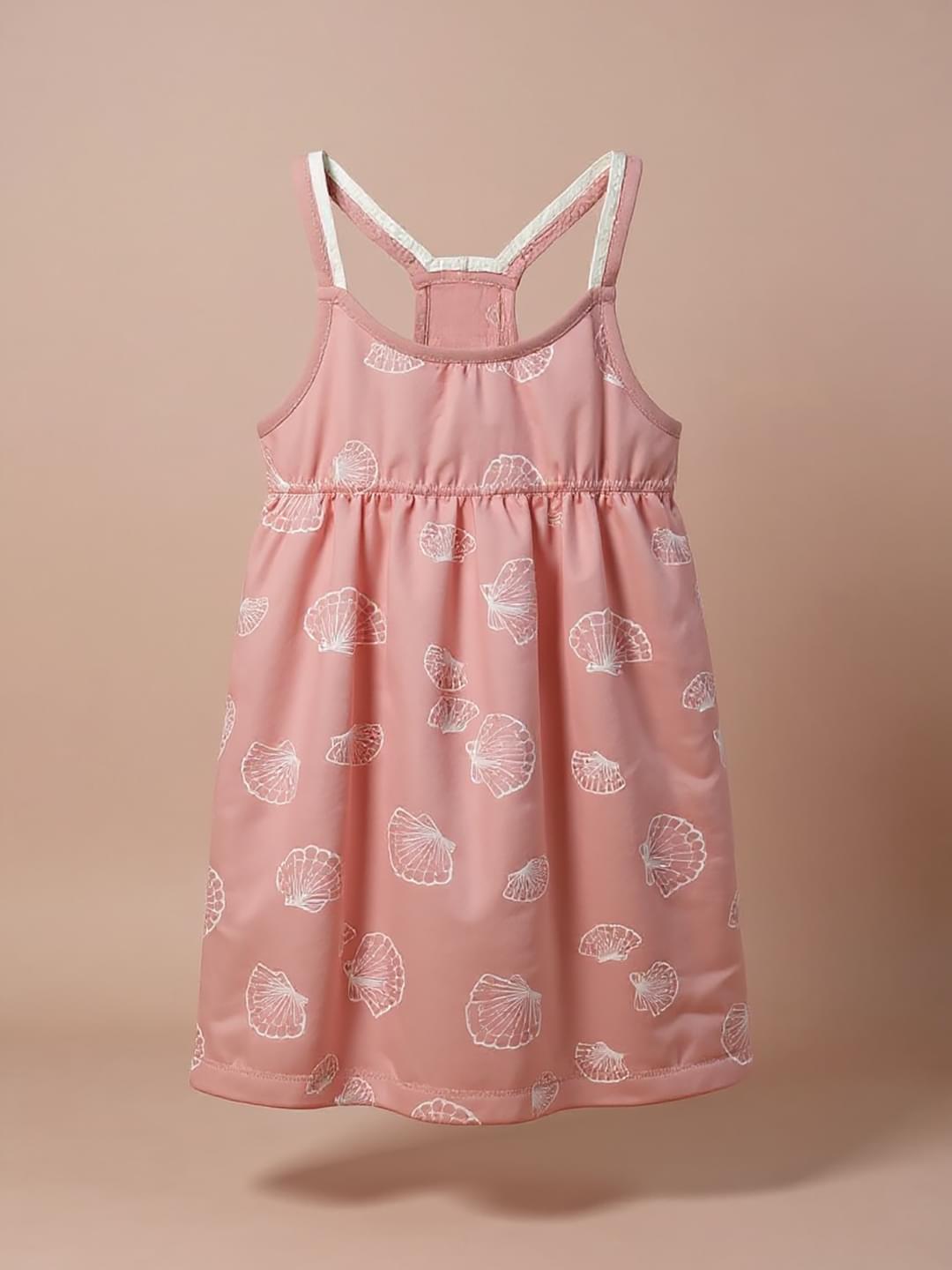 Pink threaded girls sleeveless frock