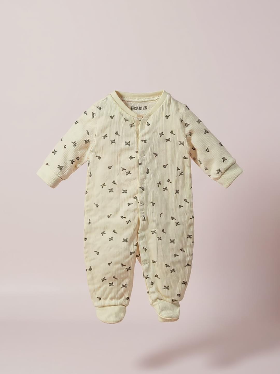 Half white green pattern full sleeve baby rompers